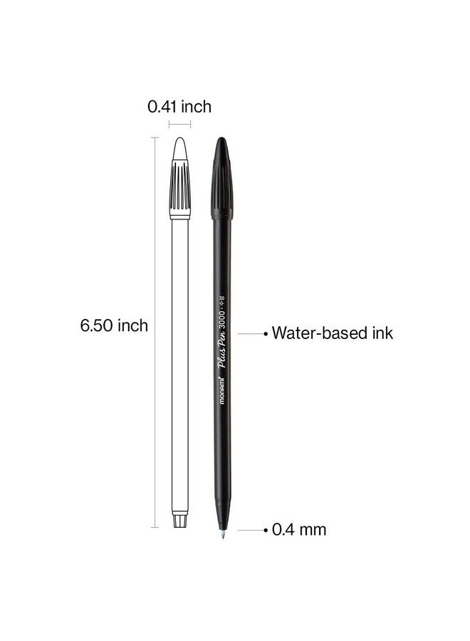 Monami Plus Pen 3000 Felt Tip Pens, Fine Point (0.4Mm), Fine Liner, Writing/Journaling/Note Taking At Home, School And Office, Black, 12-Count - Image 2
