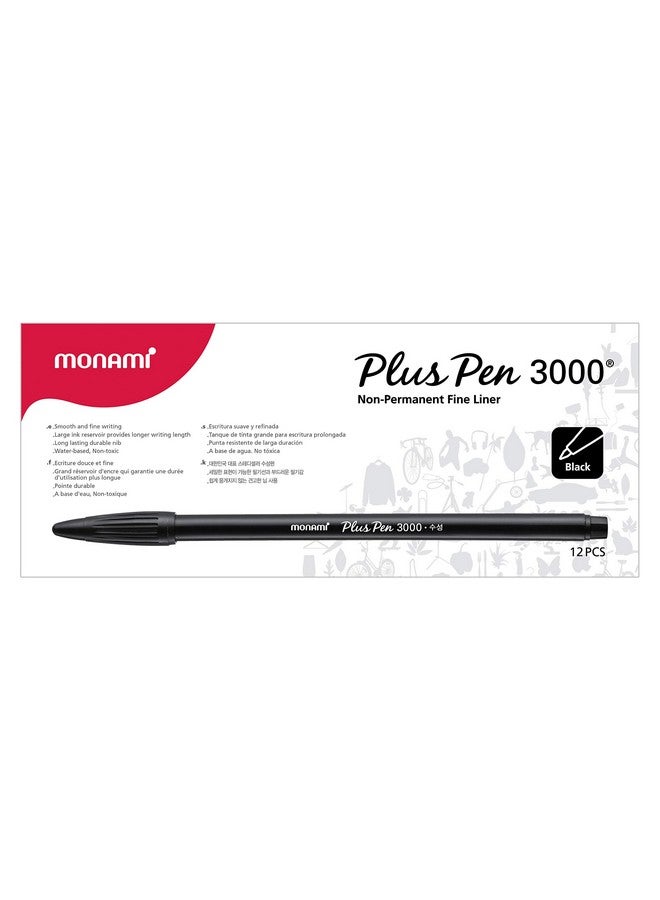 Monami Plus Pen 3000 Felt Tip Pens, Fine Point (0.4Mm), Fine Liner, Writing/Journaling/Note Taking At Home, School And Office, Black, 12-Count - Image 4