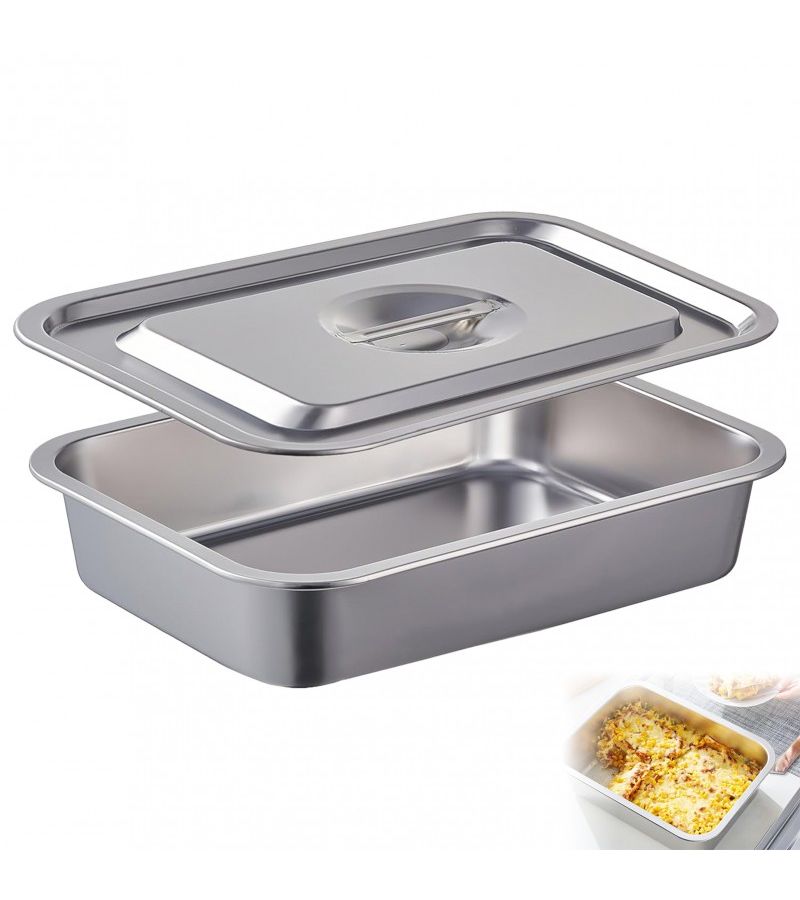 Stainless Steel Lasagna Pan 12.6x8.66 Inch With Lid For Casseroles Roasted Chicken - Image 2