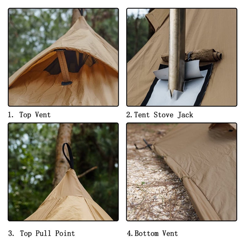FireHiking Camping Hot Tent with Stove Jack 2-4 Person Teepee Tent for Backpacking Hunting - Image 3