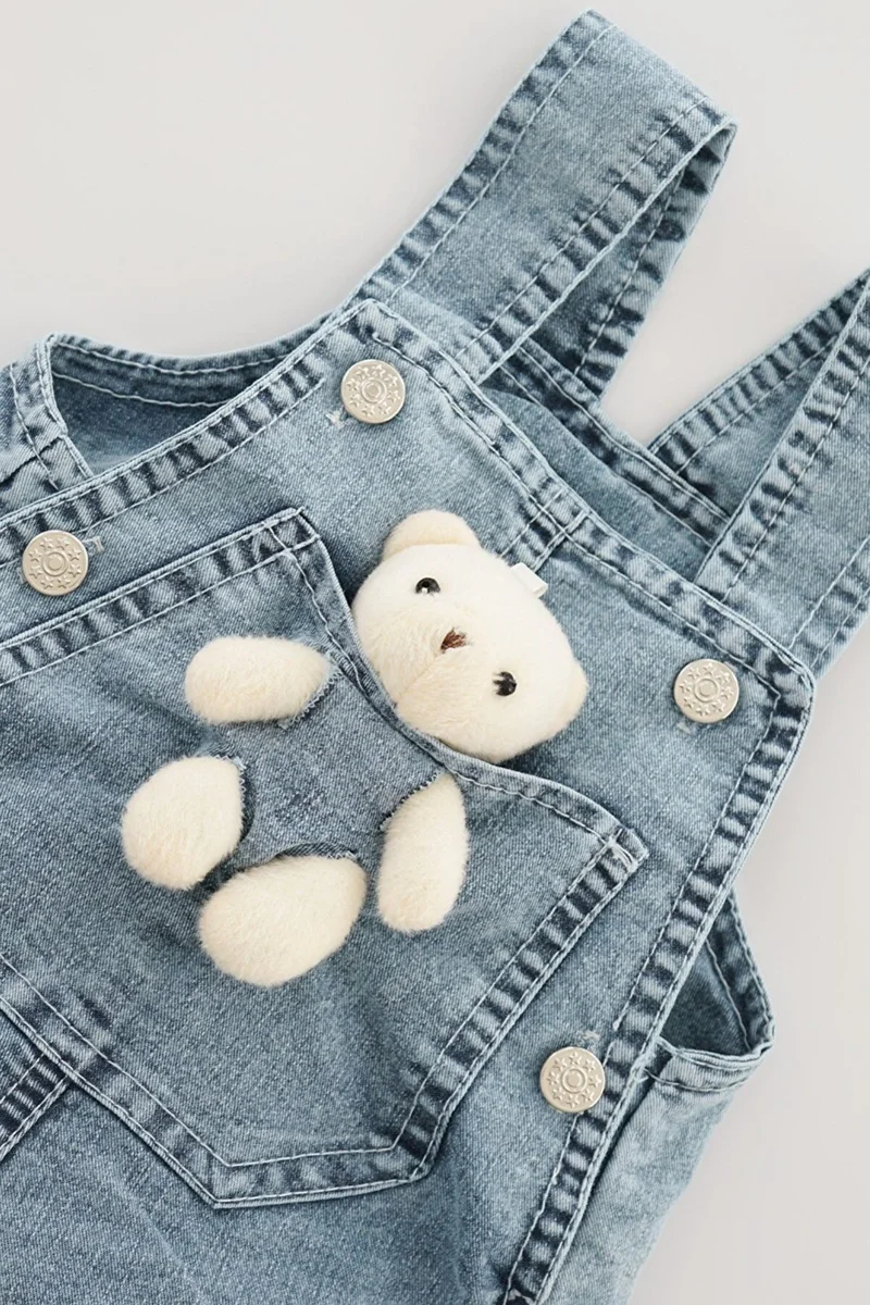 Tuo Bebe Baby Jeans Unisex Salopette with Teddy Bear