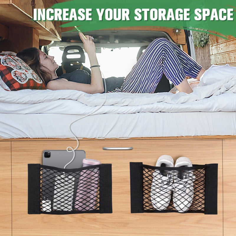Bigmeta 4PCS RV Cargo Storage Mesh Net, Elastic Stretchable Netting Pocket with 8 Adhesive Strip Wall Sticker for SUV, Truck(17.7 x 9.5 Inch) - Image 4