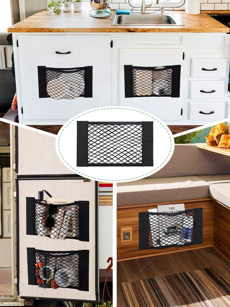 Bigmeta 4PCS RV Cargo Storage Mesh Net, Elastic Stretchable Netting Pocket with 8 Adhesive Strip Wall Sticker for SUV, Truck(17.7 x 9.5 Inch) - Image 5