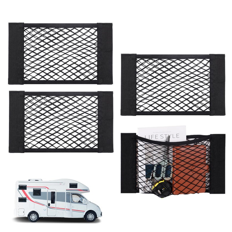 Bigmeta 4PCS RV Cargo Storage Mesh Net, Elastic Stretchable Netting Pocket with 8 Adhesive Strip Wall Sticker for SUV, Truck(17.7 x 9.5 Inch) - Image 1