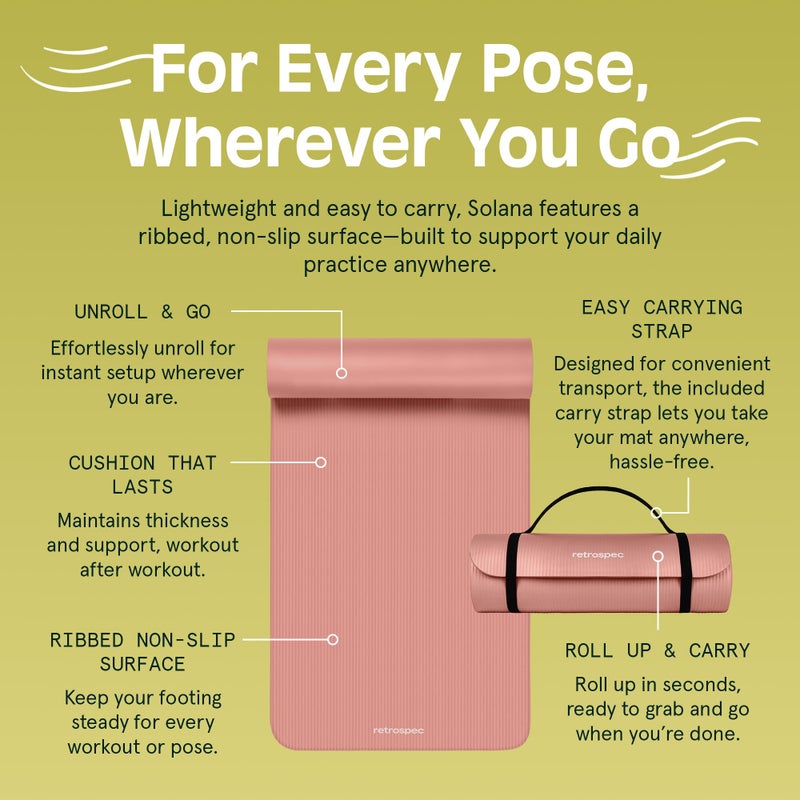 Retrospec Solana Yoga Mat 1" Thick w/Nylon Strap for Men & Women - Non Slip Exercise Mat for Home Yoga, Pilates, Stretching, Floor & Fitness Workouts - Rose - Image 5