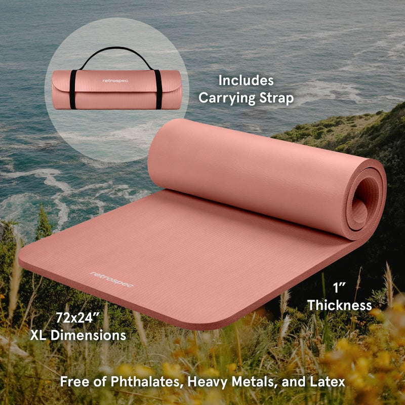 Retrospec Solana Yoga Mat 1" Thick w/Nylon Strap for Men & Women - Non Slip Exercise Mat for Home Yoga, Pilates, Stretching, Floor & Fitness Workouts - Rose - Image 2