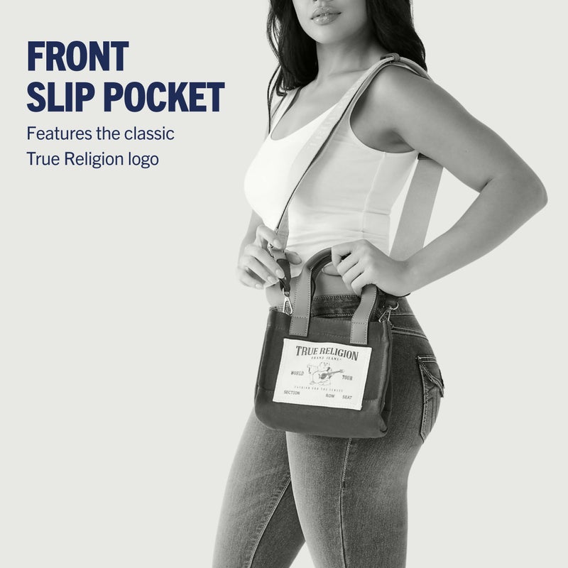 True Religion Tote, Women's Mini Travel Shoulder Bag with Adjustable Strap, Grey - Image 3