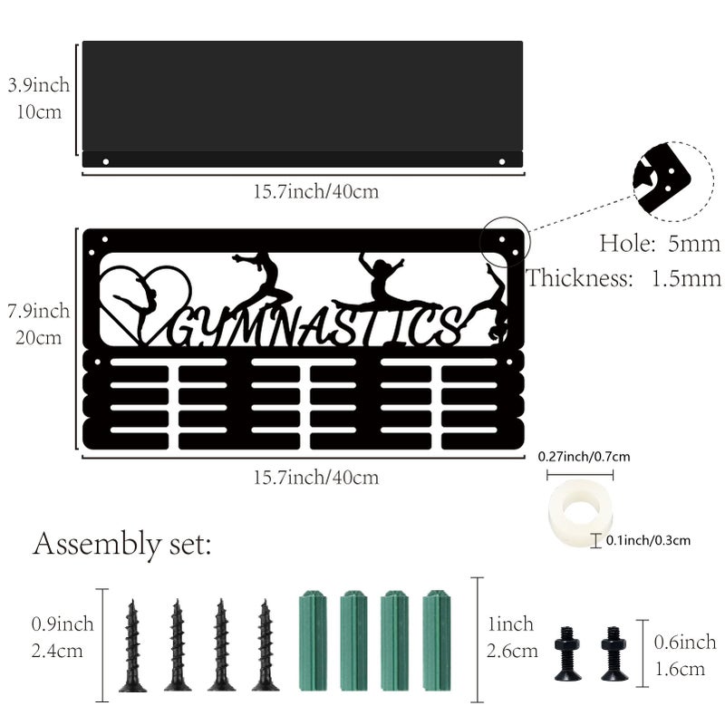 CREATCABIN Gymnastics Medal Holder Trophy Shelf Medal Hanger Display with Shelf Stand Sports 4 Rows Wall Mount Hold 70+ Medals for Women Gymnastics Soccer Running Swimming Awards Rack 15.7 x 7.9 Inch - Image 2