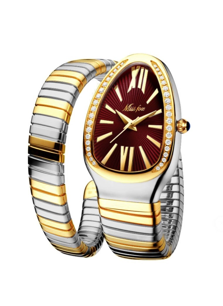 MISS FOX Luxury Gold Snake Watches Women Fashion Brands MISSFOX Diamond Quartz WristWatch Waterproof AAA Clock Lady Hot Gift  - Image 1