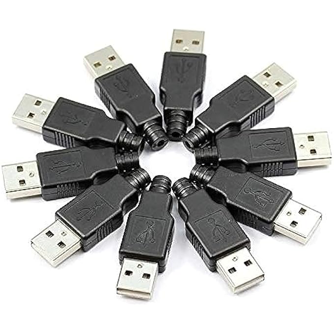 10 قطع موصل USB 2.0 نوع A ذكر - 4 دبابيس - مع غطاء بلاستيكي أسود - مجموعة DIY