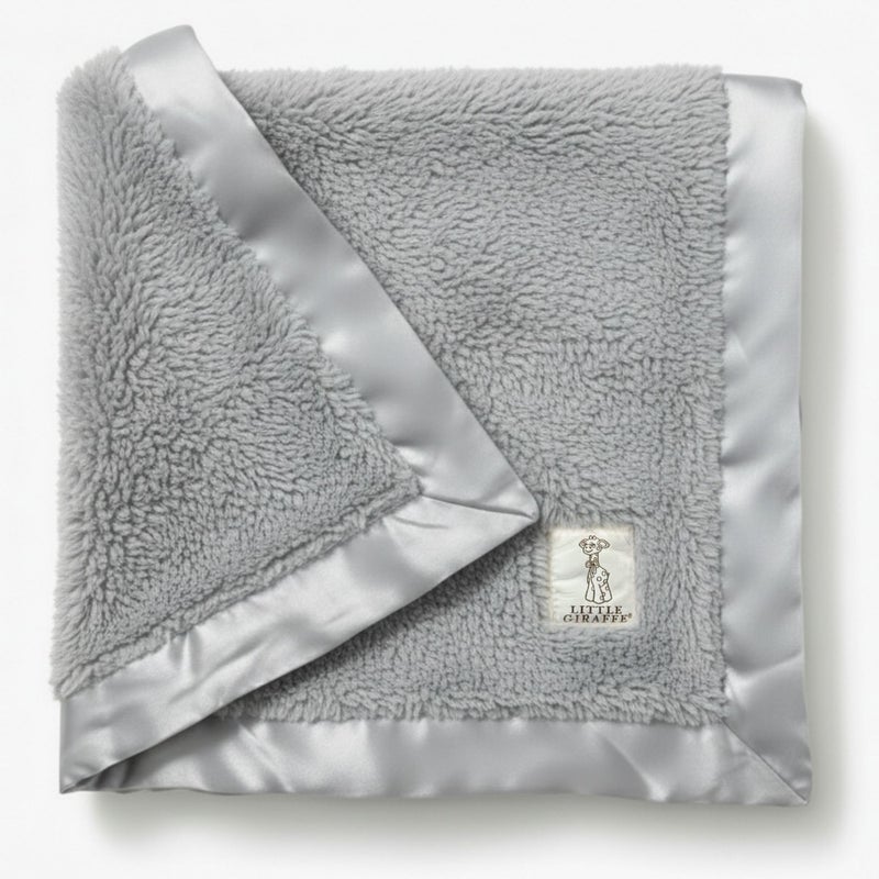 Little Giraffe Chenille Baby Blanket â€“ 29x35â€ Soft Chenille with Satin Trim, Silver | Ultra-Soft, Gentle & Safe, Lightweight & Breathable for Newborns & Toddlers - Image 1