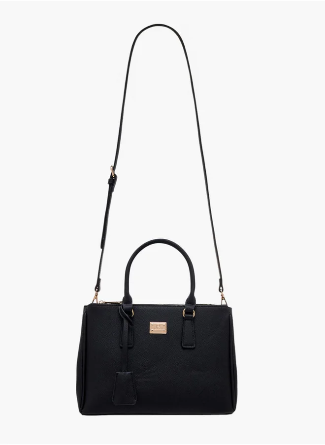 Flora Bella By Shoexpress Solid Tote Bag with Zip Closure and Adjustable Strap