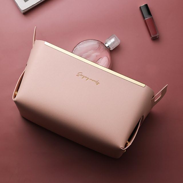EKYLIP Leather Storage Basket Desk Tray Collapsible Storage Bin Magazine File Holder Jewellery Organiser Stand Decorative Desktop Tray Bedside Table Organiser Office Pink - Image 5