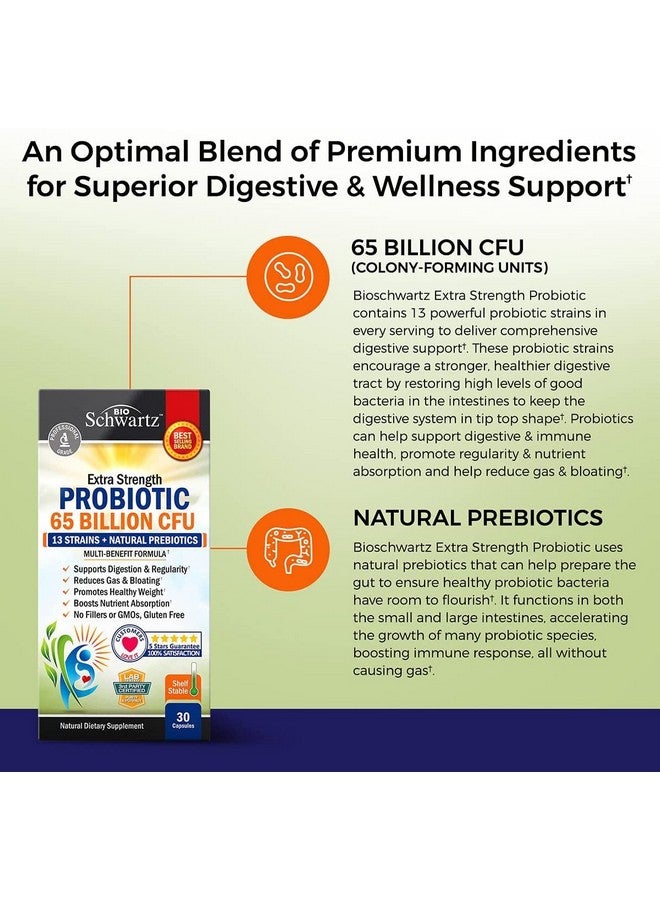 بيو شوارتز بروبيوتيك 65 مليار - بروبيوتيك مع بريبيوتيك للنساء والرجال - كبسولات لاكتوباسيلوس أسيدوفيلوس لصحة الجهاز الهضمي - تقنية الإطلاق المستهدف - مكمل غذائي مستقر على الرف، غير معدل وراثيًا، خالٍ من منتجات الألبان - 30 قرصًا - Image 5