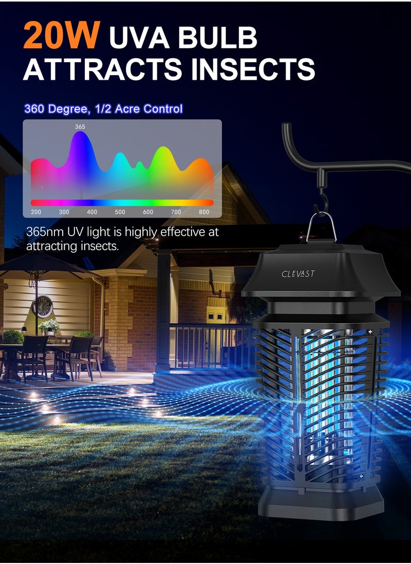 CLEVAST Bug Zapper Outdoor - Electric Mosquito Killer with LED UV Light, Waterproof Fly Trap for Patio, Yard, Garden, Indoor Use, Black Insect Zapper Lamp  - Image 3