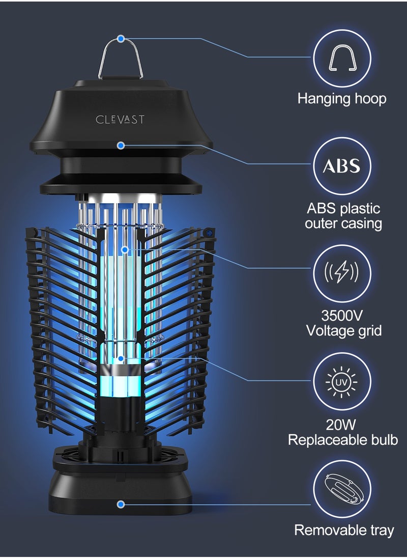 CLEVAST Bug Zapper Outdoor - Electric Mosquito Killer with LED UV Light, Waterproof Fly Trap for Patio, Yard, Garden, Indoor Use, Black Insect Zapper Lamp  - Image 4