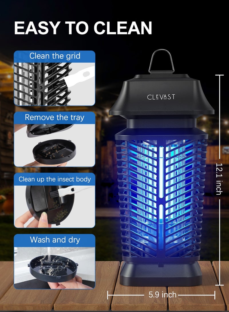 Bug Zapper Outdoor - Electric Mosquito Killer with LED UV Light, Waterproof Fly Trap for Patio, Yard, Garden, Indoor Use, Black Insect Zapper Lamp