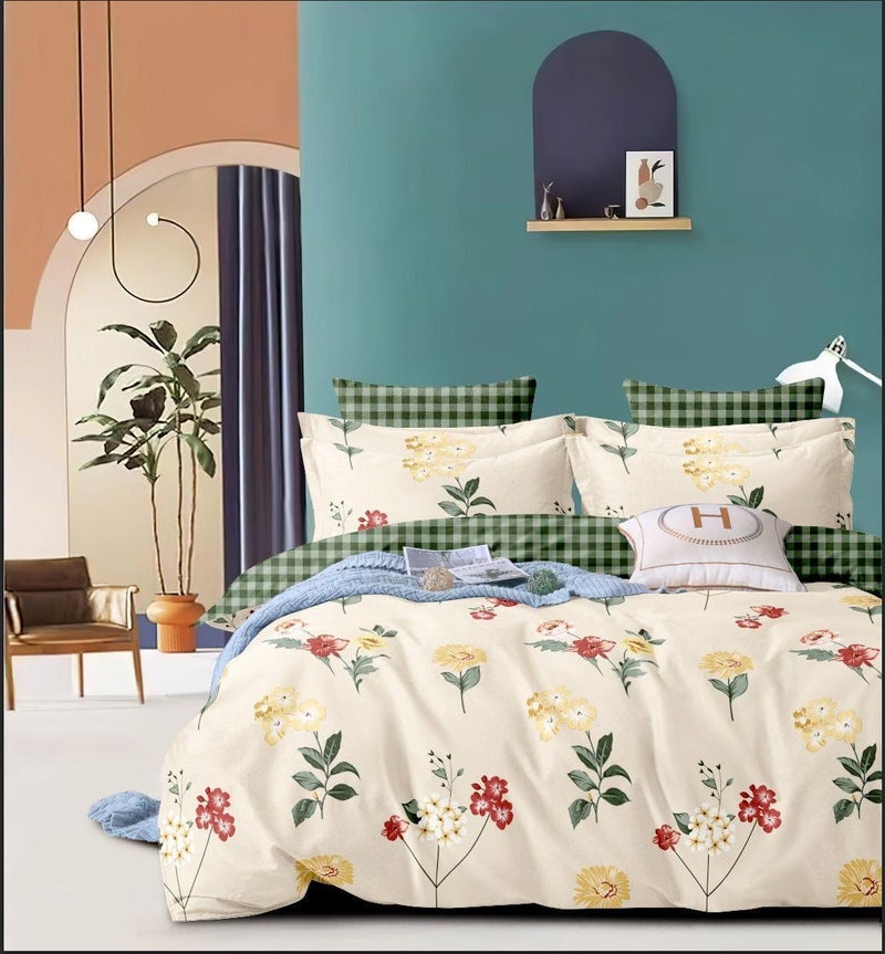 PWI Cotton Feel Elastic Fitted Glace Printed King Size Double Bedsheet with 2 Large Pillow Covers, Inches, 72x78x10 -Beige - Image 1