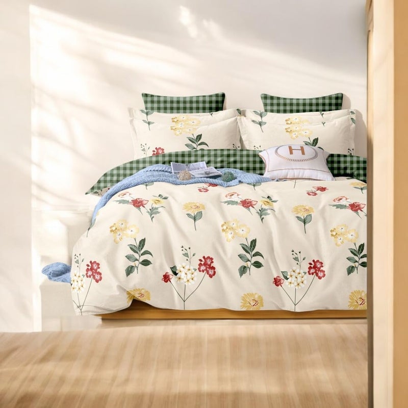 PWI Cotton Feel Elastic Fitted Glace Printed King Size Double Bedsheet with 2 Large Pillow Covers, Inches, 72x78x10 -Beige - Image 4