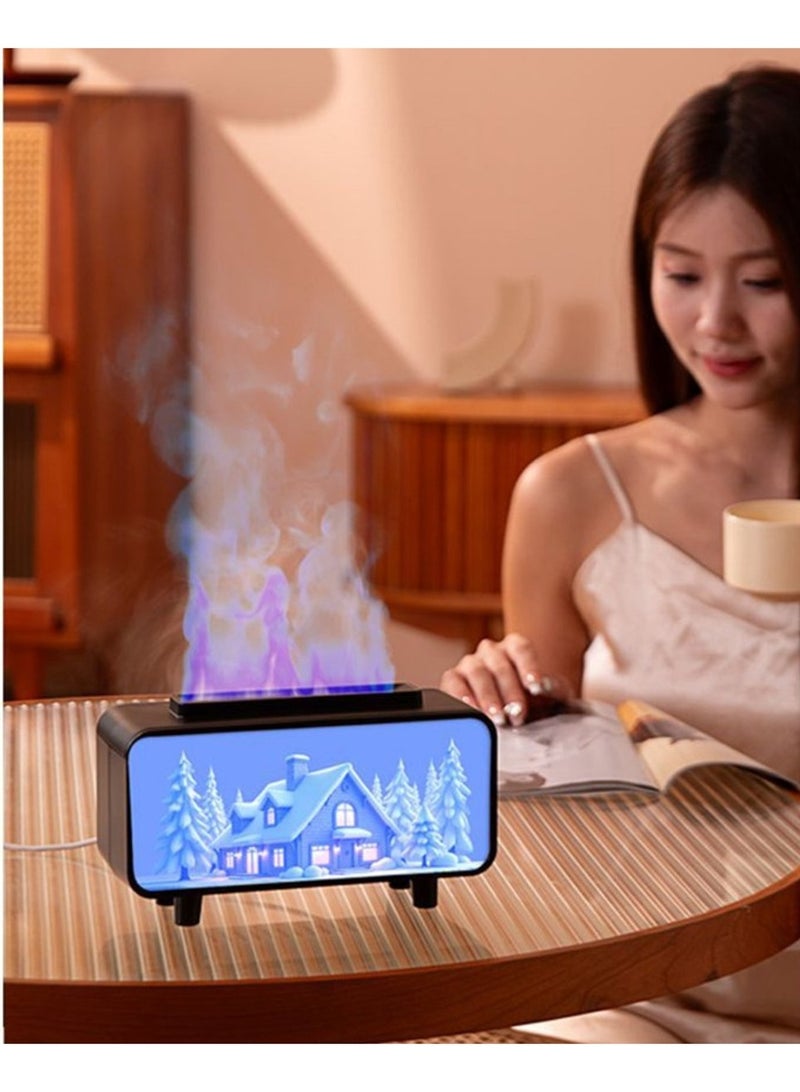 Realistic three-color flame effect fragrance diffuser with LED lighting - Ultrasonic air humidifier - Sea and warm color changing - Stylish decorative design, quiet and safe operation (Ice House) - Image 4