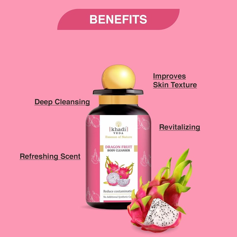Khadi Veda Dragon Fruit Body Cleanser 300ml Bottle Helps in Reduced Contamination Improve Skin Texture Suitable for Unisex - Image 5