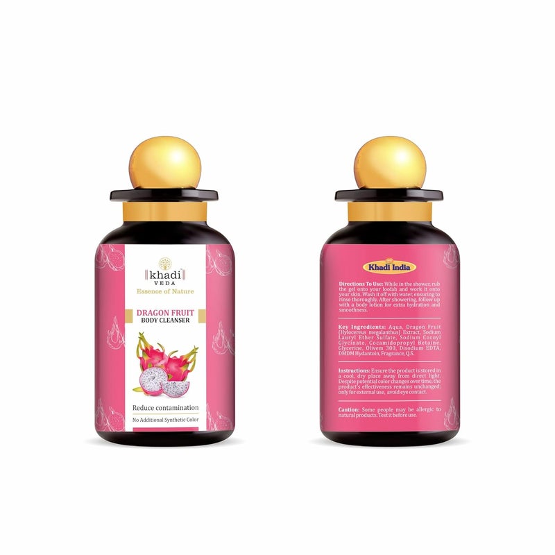 Khadi Veda Dragon Fruit Body Cleanser 300ml Bottle Helps in Reduced Contamination Improve Skin Texture Suitable for Unisex - Image 2