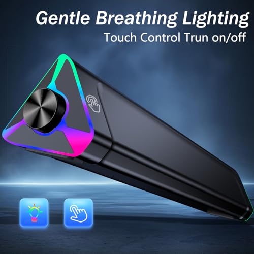 LENRUE Computer Speakers for Desktop,PC Speakers with Single USB for Power and Stereo Sound,Touch Lights Gaming Speakers Sound bar for Desktop PC Monitor Laptop(USB-C Adapter Included) - Image 3