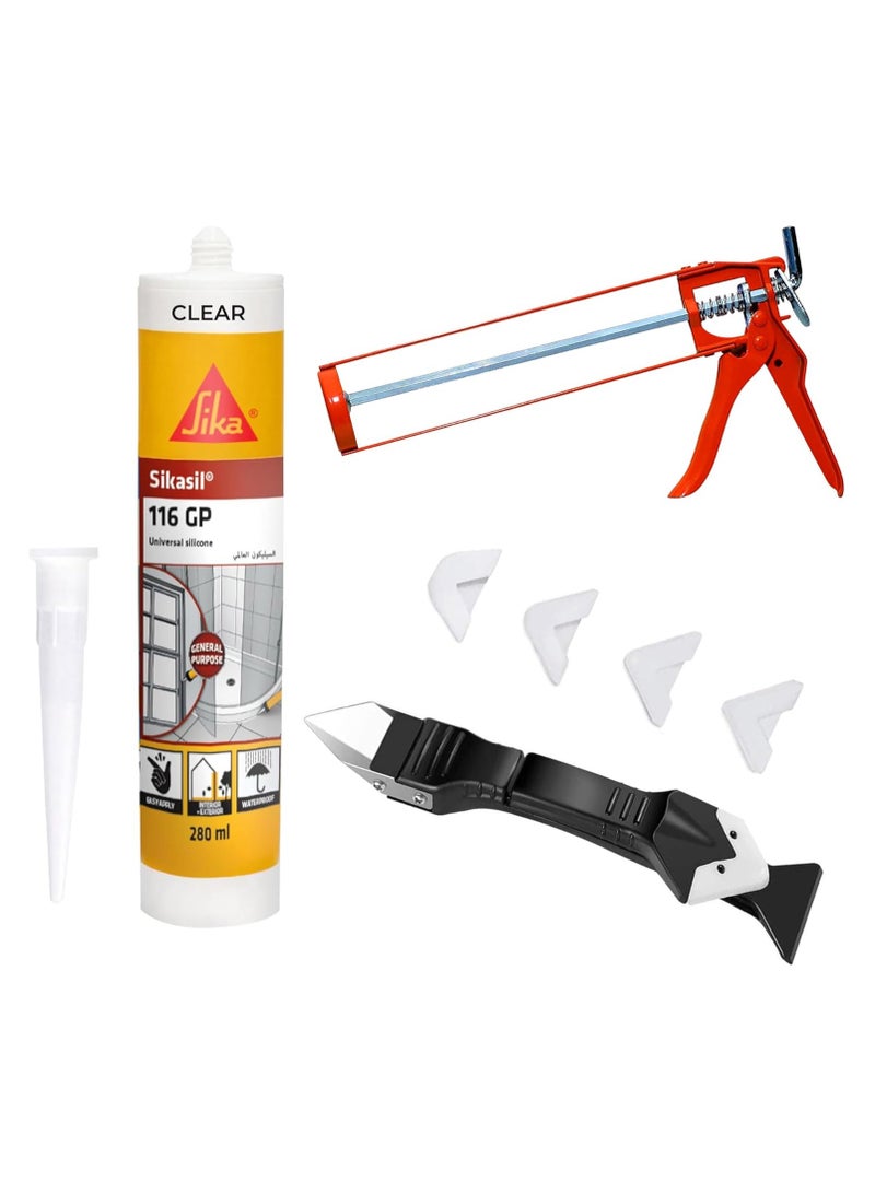 SIKA Duravel White Silicone Sealant, Silicone Gun and Scraper Kit - Sika116-GP Universal Silicone Sealant, Heavy-Duty Silicone Gun | General Purpose Acetoxy Cure Silicone Sealant, 280m - Image 1