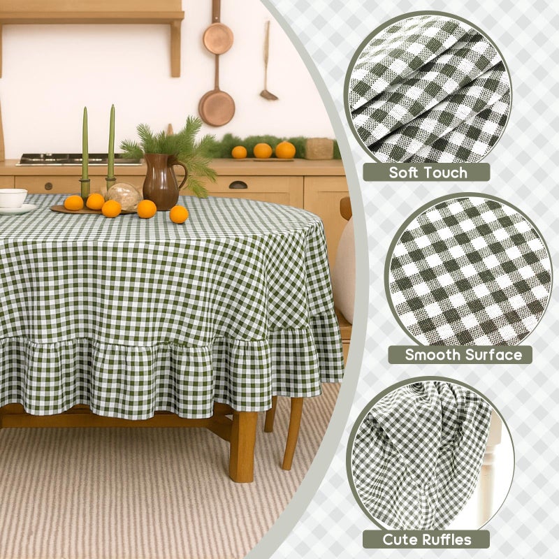 Mindsoft Green Gingham Ruffled Tablecloth 70 x 70 Inches Round Cotton Linen Checkered Table Cloth Buffalo Plaid Farmhouse Vintage Decorative Tablecover for Picnic Kitchen Dining Room Home Party - Image 3