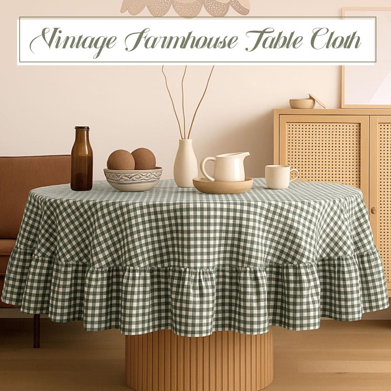 Mindsoft Green Gingham Ruffled Tablecloth 70 x 70 Inches Round Cotton Linen Checkered Table Cloth Buffalo Plaid Farmhouse Vintage Decorative Tablecover for Picnic Kitchen Dining Room Home Party - Image 5