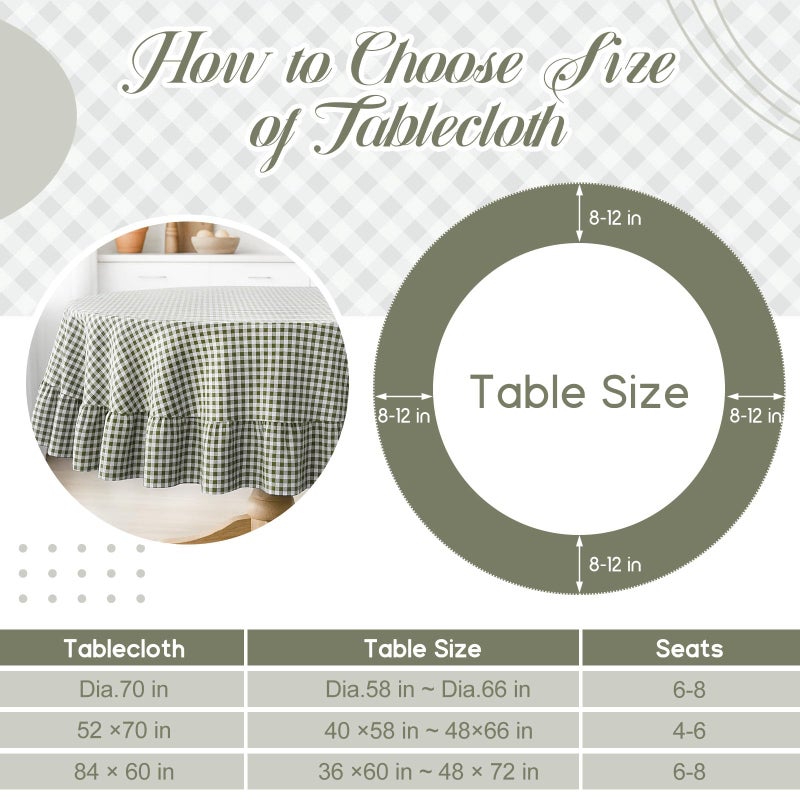 Mindsoft Green Gingham Ruffled Tablecloth 70 x 70 Inches Round Cotton Linen Checkered Table Cloth Buffalo Plaid Farmhouse Vintage Decorative Tablecover for Picnic Kitchen Dining Room Home Party - Image 4