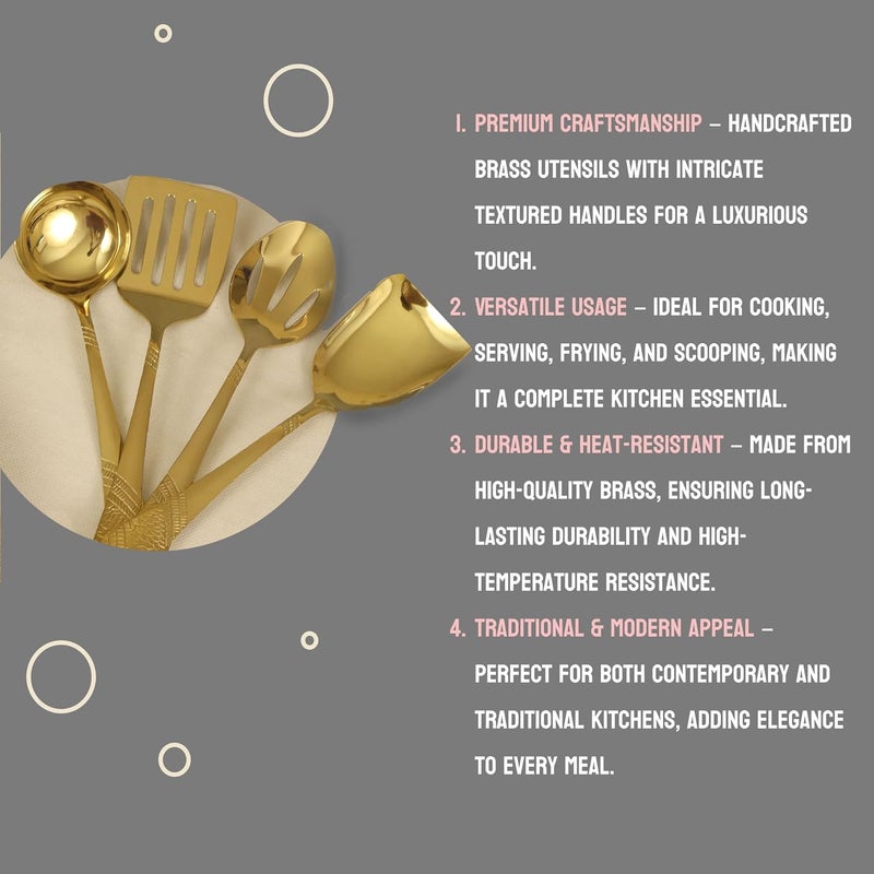 Spillbox Spillbox Stainless Steel Gold Plated LadleKarandiDosa KarandiKuli KarandiJali KarandiCooking and Serving LadleKitchenwareCookware Ladle Set of 4 - Image 4