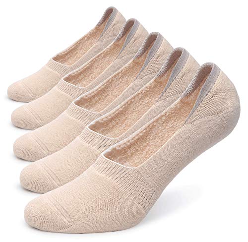 Pareberry Women's Thick Cushion Cotton Athletics Casual Low Cut Flat Non-Slip Boat Liner No Show Socks-5/10 Pack (Shoe Size: 9-11.5, Beige) - Image 1