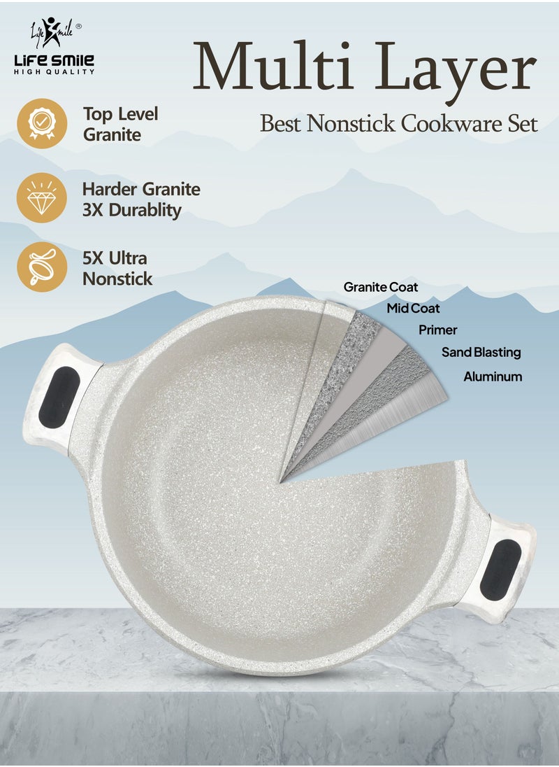 Life Smile - Cookware Set Granite Non Stick 100% PFOA Free - 21 pieces Induction Pots and Pans Set Include Casseroles,Fry Pans,Hot Pot,Double Grill Pan,Frying Basket,Kitchen Utensils (Dark Grey) - Image 1