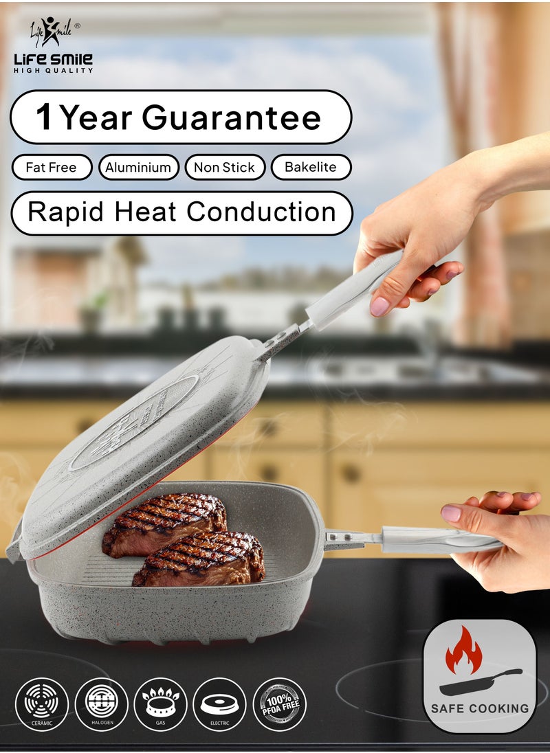 Life Smile - Cookware Set Granite Non Stick 100% PFOA Free - 21 pieces Induction Pots and Pans Set Include Casseroles,Fry Pans,Hot Pot,Double Grill Pan,Frying Basket,Kitchen Utensils (Dark Grey) - Image 1