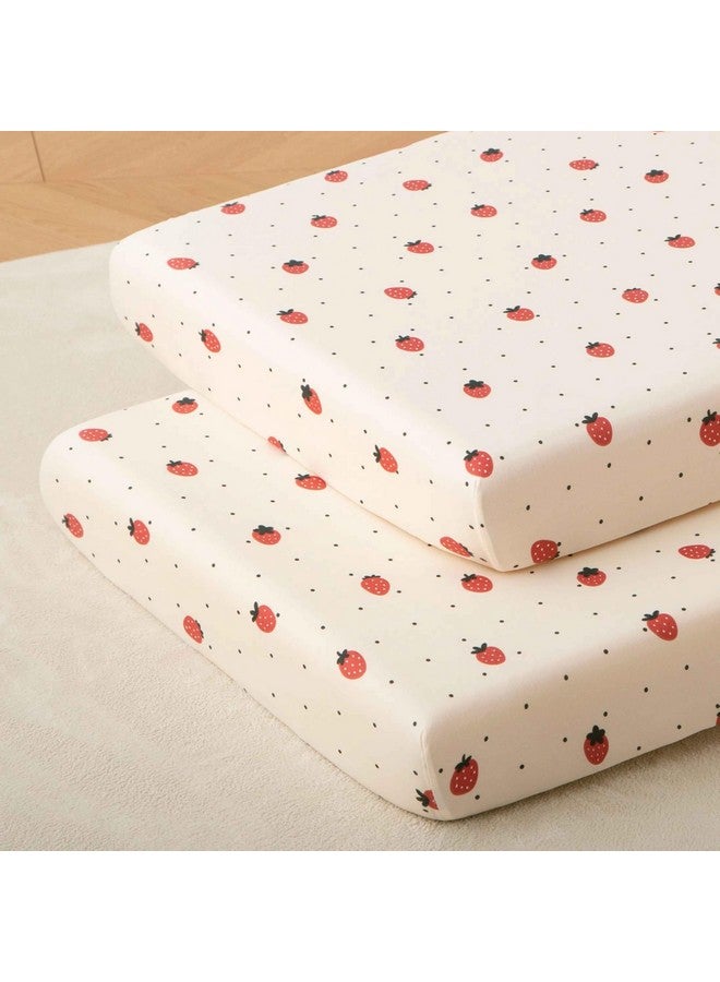 SDY Strawberry Crib Sheet,2Pk Microfiber Jersey Baby Fitted Crib Sheet,Cute Toddler Bed Sheets for Girls and Boys 28" x 52"x8" - Image 1