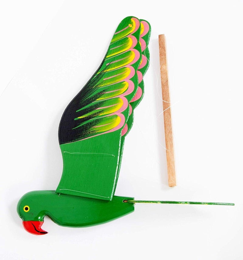 WitnyStore Wooden Flying Bird Mobile 24" Green Parrot Hand Made Painted Wood Flapping Wing Birds Hanging Ceiling Decor Wind Chimes Handcrafted Art Animal Decorative Collectibles Décor Gifts Souvenirs - Image 3