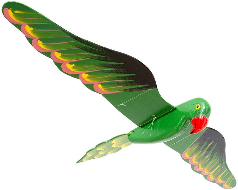 WitnyStore Wooden Flying Bird Mobile 24" Green Parrot Hand Made Painted Wood Flapping Wing Birds Hanging Ceiling Decor Wind Chimes Handcrafted Art Animal Decorative Collectibles Décor Gifts Souvenirs - Image 1