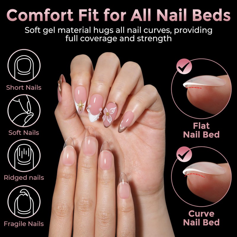 Luckyfairy Almond Nail Tips: 240pcs Pointed Almond Soft Gel Nail Tips, Pre-shape Short Nails, Half Matte Full Cover Clear Acrylic Fake Press On Nails for Nail Extension Home Nail Art 12 Sizes Gelly Tips - Image 4