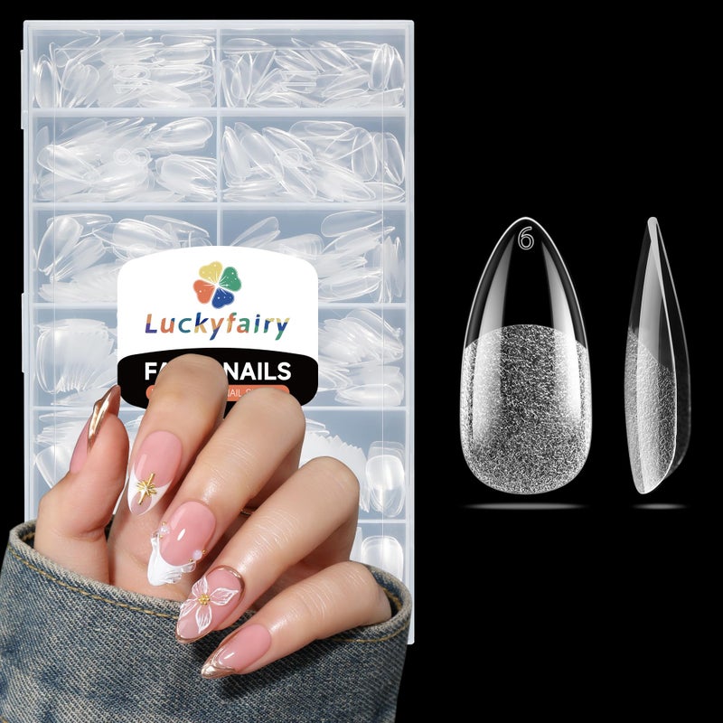 Luckyfairy Almond Nail Tips: 240pcs Pointed Almond Soft Gel Nail Tips, Pre-shape Short Nails, Half Matte Full Cover Clear Acrylic Fake Press On Nails for Nail Extension Home Nail Art 12 Sizes Gelly Tips - Image 1