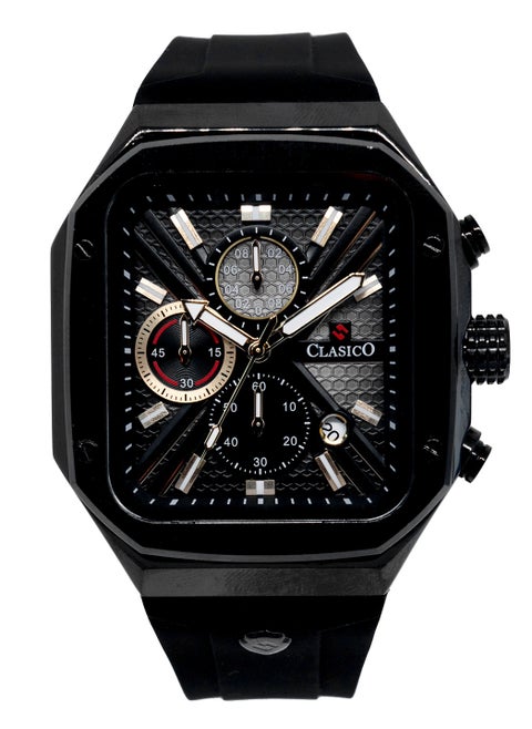 Zypher 6-Hands Chronograph Watch – Midnight Black Square Chronograph Edition with Premium Silicon Strap – Elite Y121 Calibre Movement – Waterproof Design