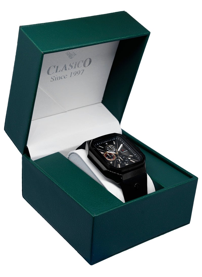 Zypher 6-Hands Chronograph Watch – Midnight Black Square Chronograph Edition with Premium Silicon Strap – Elite Y121 Calibre Movement – Waterproof Design