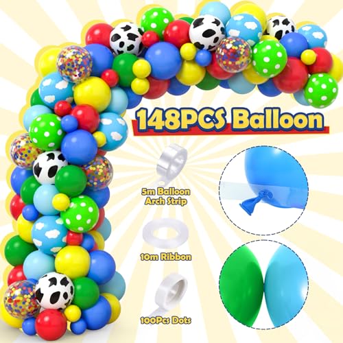 Winrayk 154Pcs Toy Inspired Story Birthday Party Decorations Supplies for Kids Teen, Balloon Arch with Backdrop Tablecloth Cow Print Balloons Star Rocket, Cartoon Game Girls Boys Birthday Party Decor - Image 4