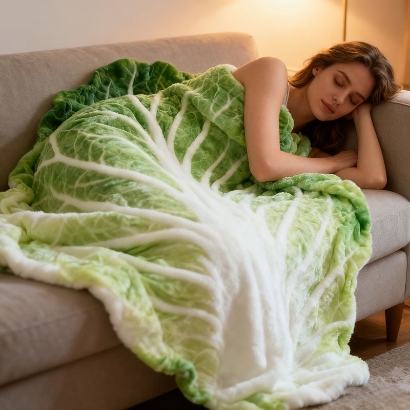 Cabbage Shaped Flannel Blanket 59x79 Inch Warm Skin Friendly Washable Wear Resistant - Image 5