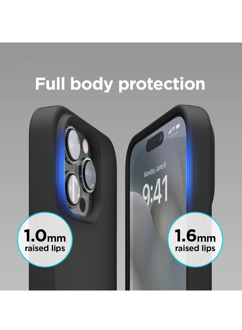ELTRAZONE [3-in-1] iPhone 15 Case with 9H Tempered Glass Screen Protector – Premium Liquid Silicone Shockproof Cover, Slim Black Design - Image 4
