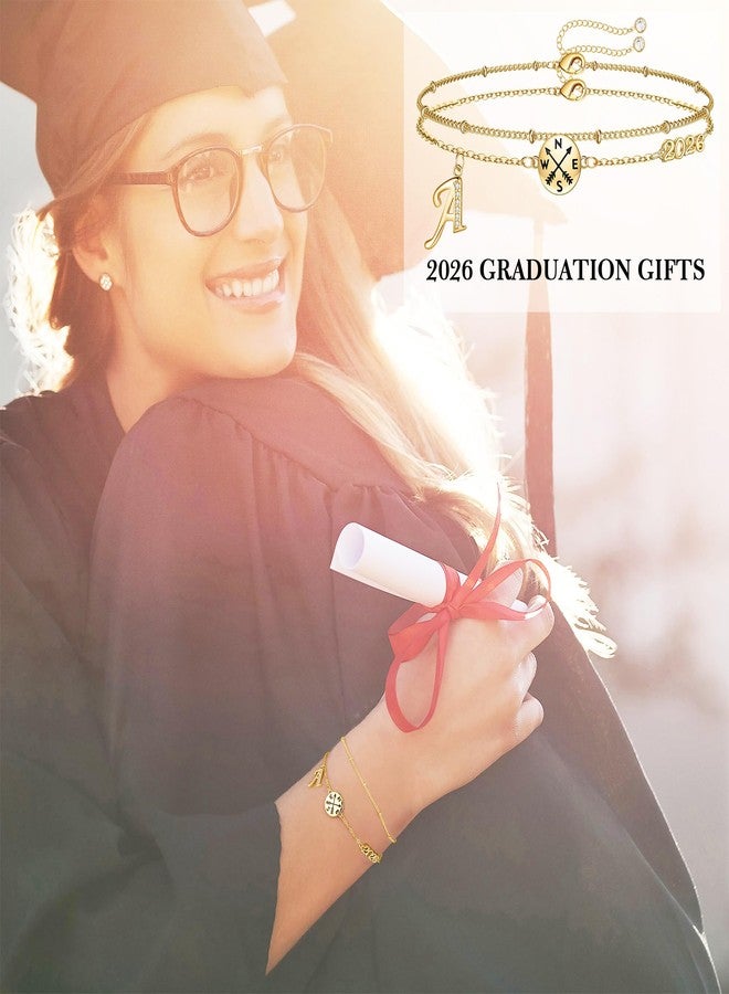 Hidepoo Graduation Gifts Bracelet for Her - Class of 2026 Graduation Bracelets for Women Compass Layered Initial A Bracelet Gift for Women Senior College Gifts 2026 - Image 3