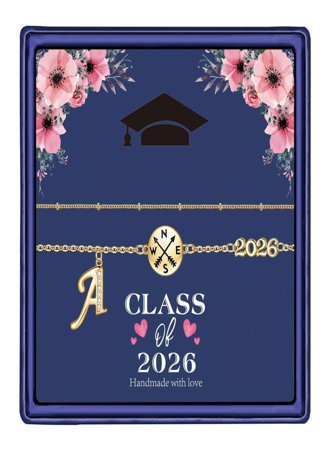 Hidepoo Graduation Gifts Bracelet for Her - Class of 2026 Graduation Bracelets for Women Compass Layered Initial A Bracelet Gift for Women Senior College Gifts 2026 - Image 2