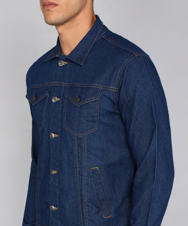 FTX Men Solid Light Blue Standard Length Denim Jacket (535_1)_Xl - Image 3