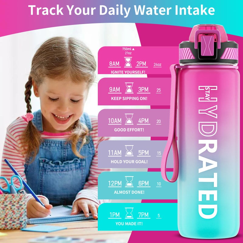 QLUR Water Bottle with Straw, 27oz Motivational Water Bottles with Time Marker to Drink, Tritan BPA Free, 750ml Sports Water Bottle with Carry Strap LeakProof for School Fitness Outdoor (1Pack) - Image 5
