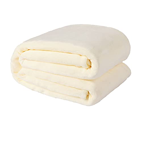 NANPIPER Fleece Blankets Super Soft Flannel Queen Size Blanket for Bed Luxury Cozy Microfiber Plush Fuzzy BlanketIvory White
